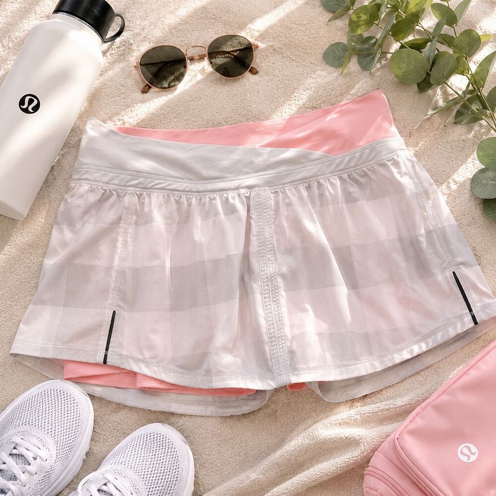 Lululemon Pink / Gray Gingham Run: Pace Skirt Size 8 y2k 2000s